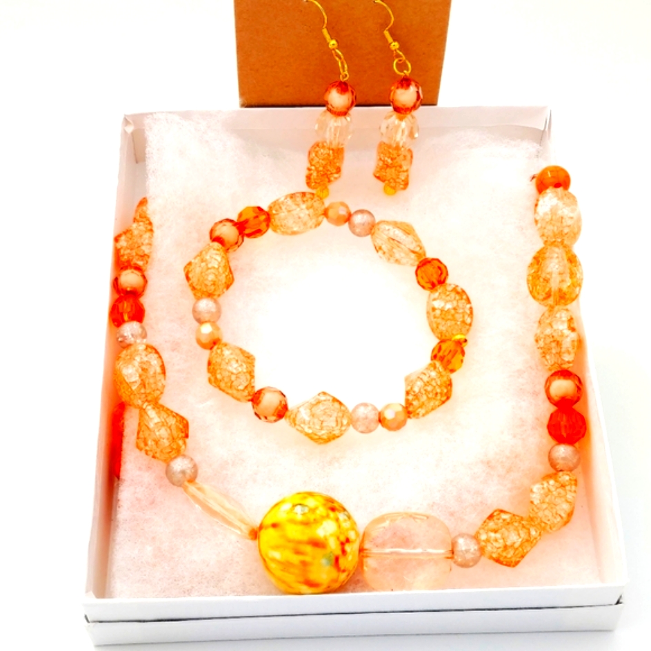 ~259neb118 Handmade 3-Piece Orange Jewelry Set